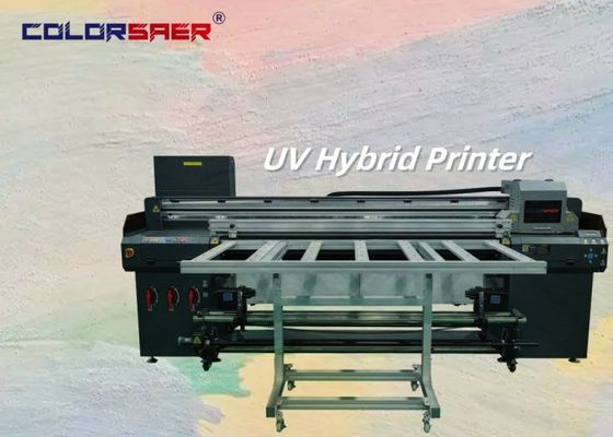 180cm Largura de impressão Impressora híbrida UV Roll to Roll & Flatbed com cabeça de impressão 3 pcs ou 4 pcs opcional Verniz CMYK