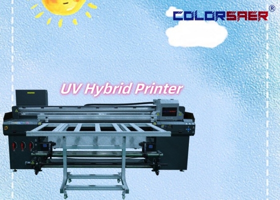 Impressora híbrida de 1,8 m UV CMYKW Verniz Impressora artística de piso plano UV e impressora de rolo a rolo