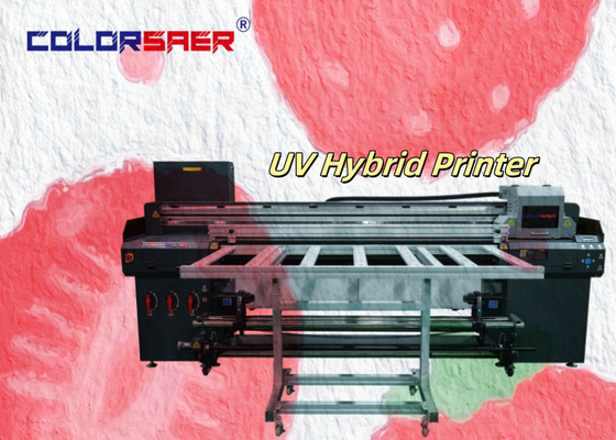 Impressora híbrida de 1,8 m UV CMYKW Verniz Impressora artística de piso plano UV e impressora de rolo a rolo