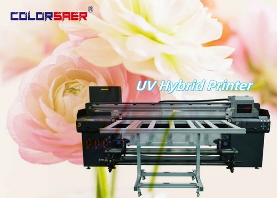 Impressora híbrida UV de 6ft de nova tecnologia de rolagem para rolagem e de piso plano Cor+branco+cor+verniz