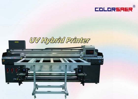 Impressora híbrida UV de 6ft de nova tecnologia de rolagem para rolagem e de piso plano Cor+branco+cor+verniz
